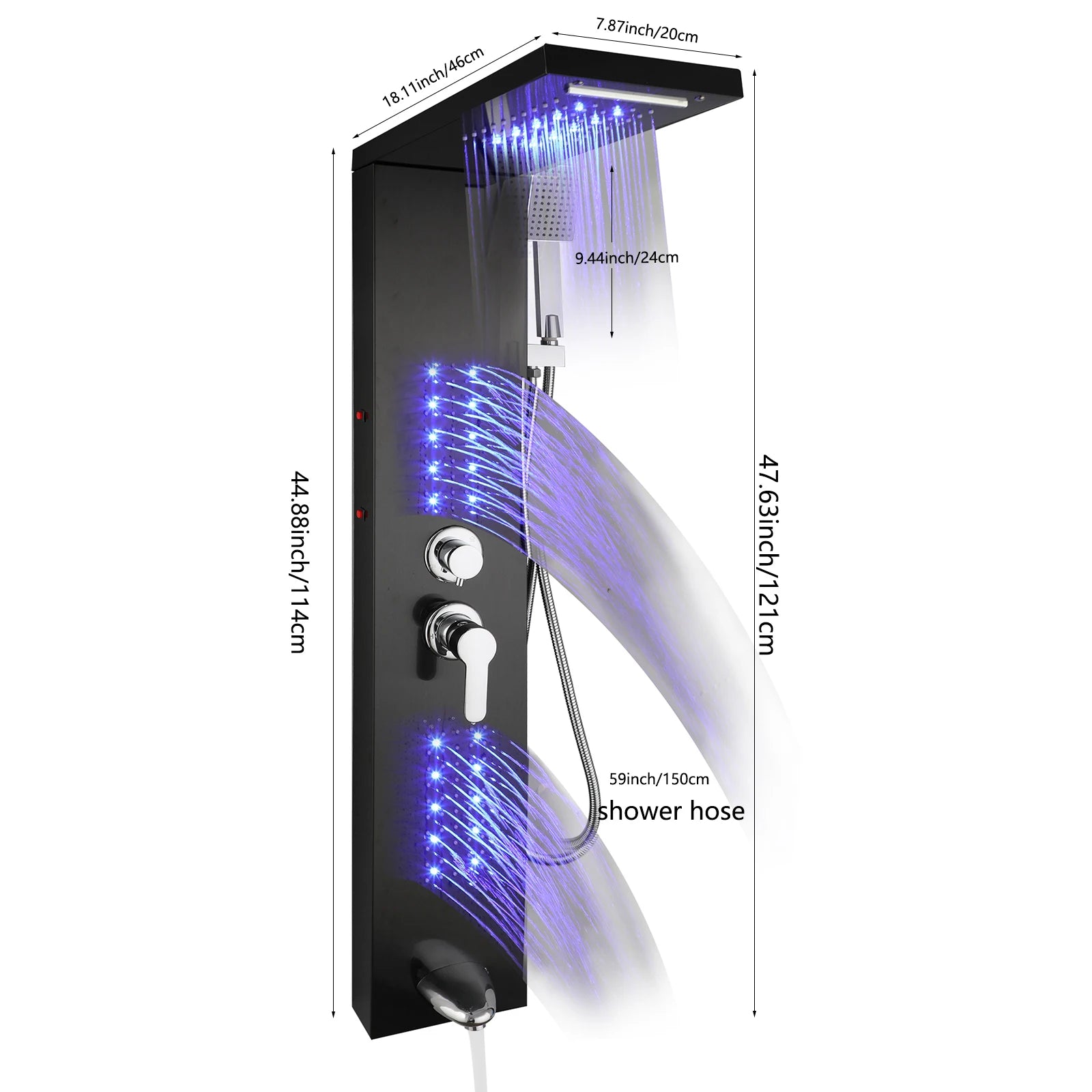 KEMAIDI Shower Panel Bathroom Shower Tower w/ LED Rainfall Waterfall Shower Head Body Massage Jet Shower Tub Spout Shower Column