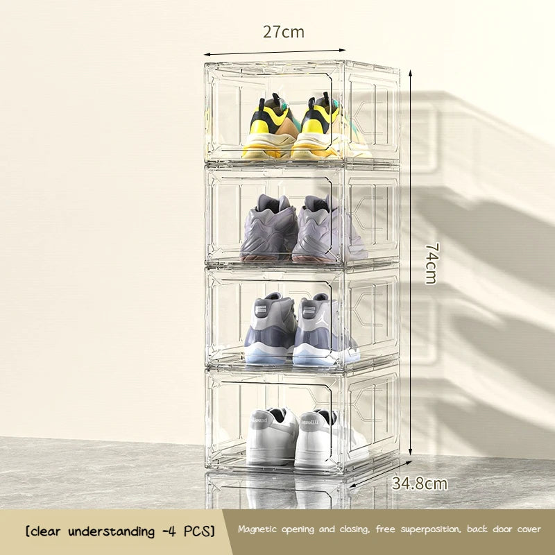 Transparent Shoe Box Magnetic Suction Door Thickened Plastic Storage Holder Detachable Dustproof Shoe Storage Boxes Wholesale