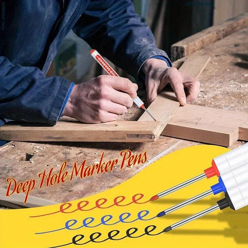 12 Long Nib Markers - Multi-Purpose Red and Black 20mm Deep Hole Markers for Woodworking, DIY Projects and Bathroom Decor
