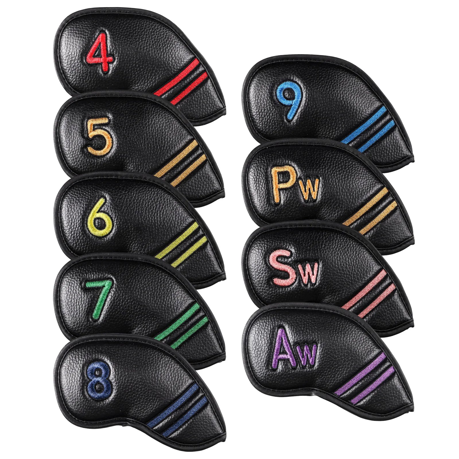 Golf Club Headcovers Value 9 Pack, Premium PU Leather with Double-Sided Colorful Embroidery Label for Strong Protection