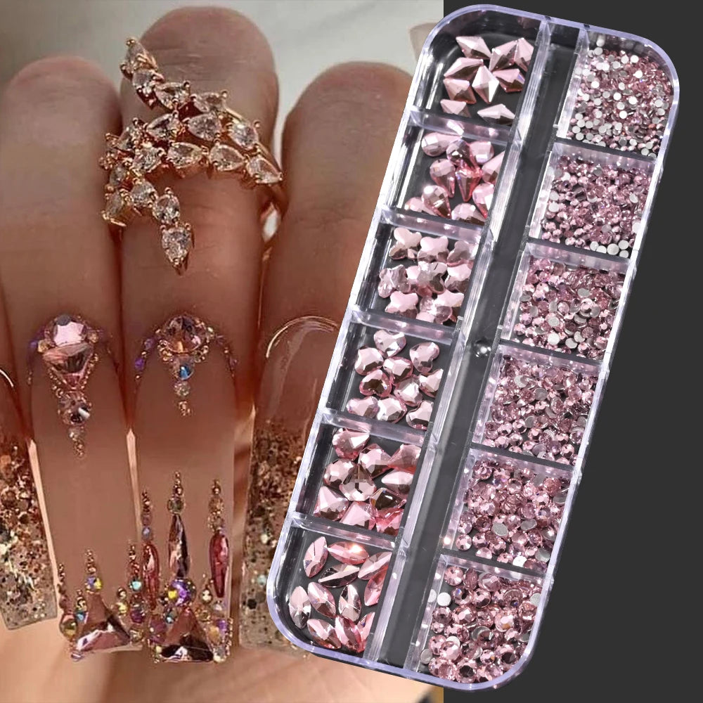 Nail Art Rhinestones Kit 2400pcs Nail Gems Ab Flatback Rhinestones Gems Stones with Storage Organizer for Design Bright Holiday