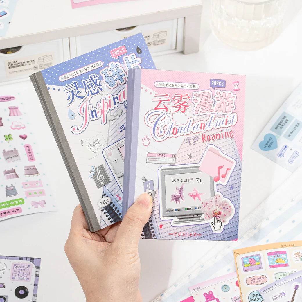 20sheets Kawaii Ins Word Pixel Small Pattern Die Cutting Stickers Book DIY Diary Phone Case Creative Scrapbook Aesthetic Sticker