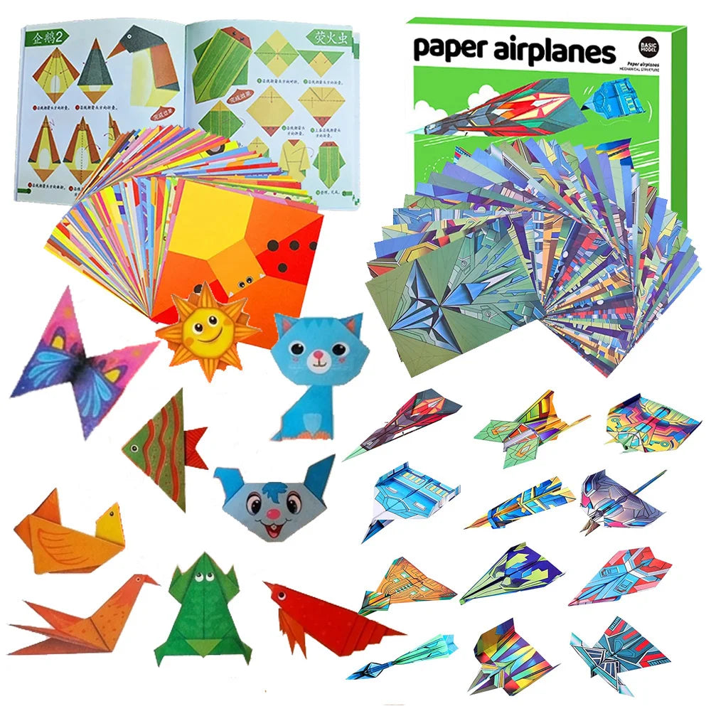 Color Origami Paper Set 12/96 Sheets DIY Handmade Craft Paper with Instruction Book for Children Boys Girls Gift
