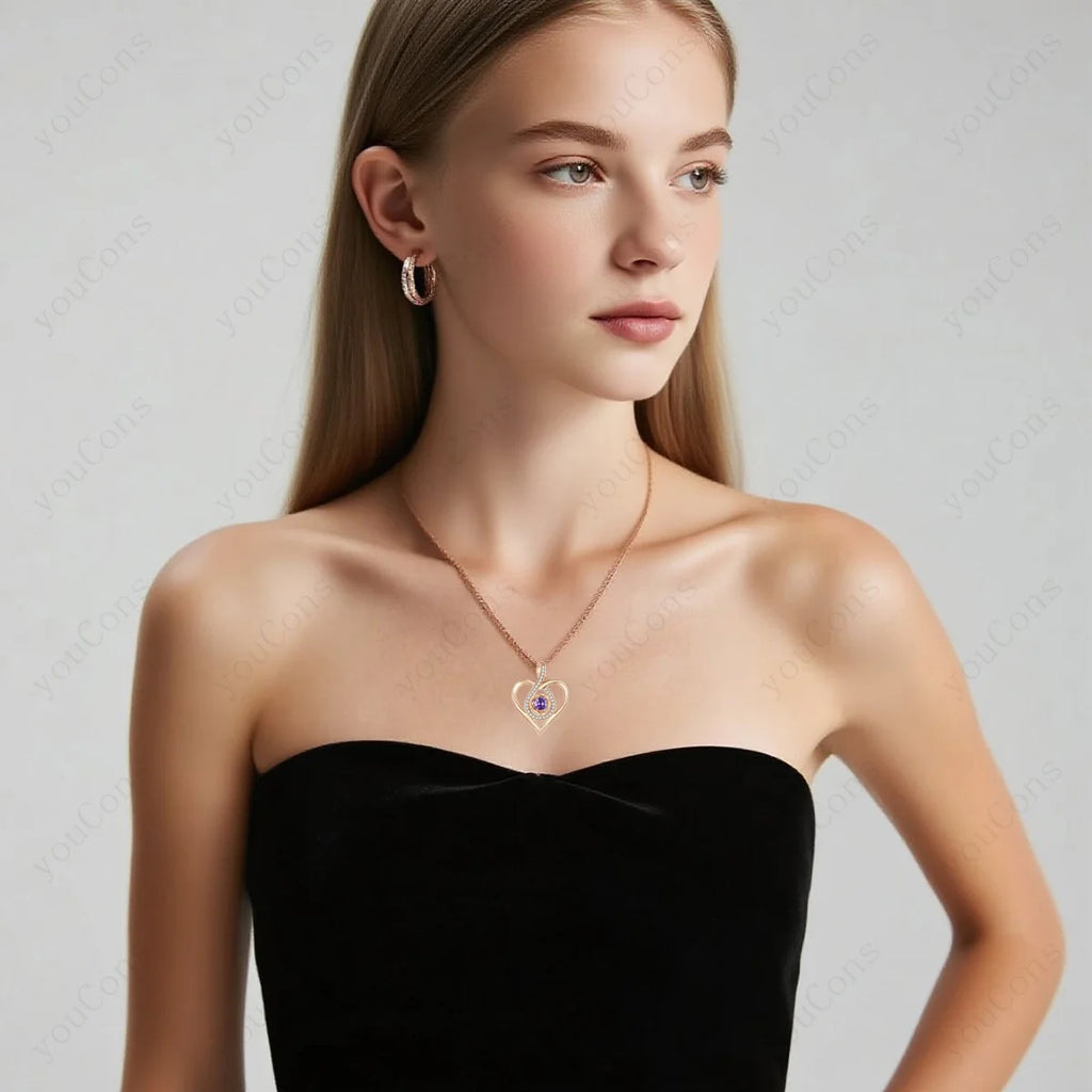 Birthstone Heart Pendant Necklaces For Women Girlfriend Mother Birthday Wedding Romantic Valentine Gift Christmas Day Jewelry