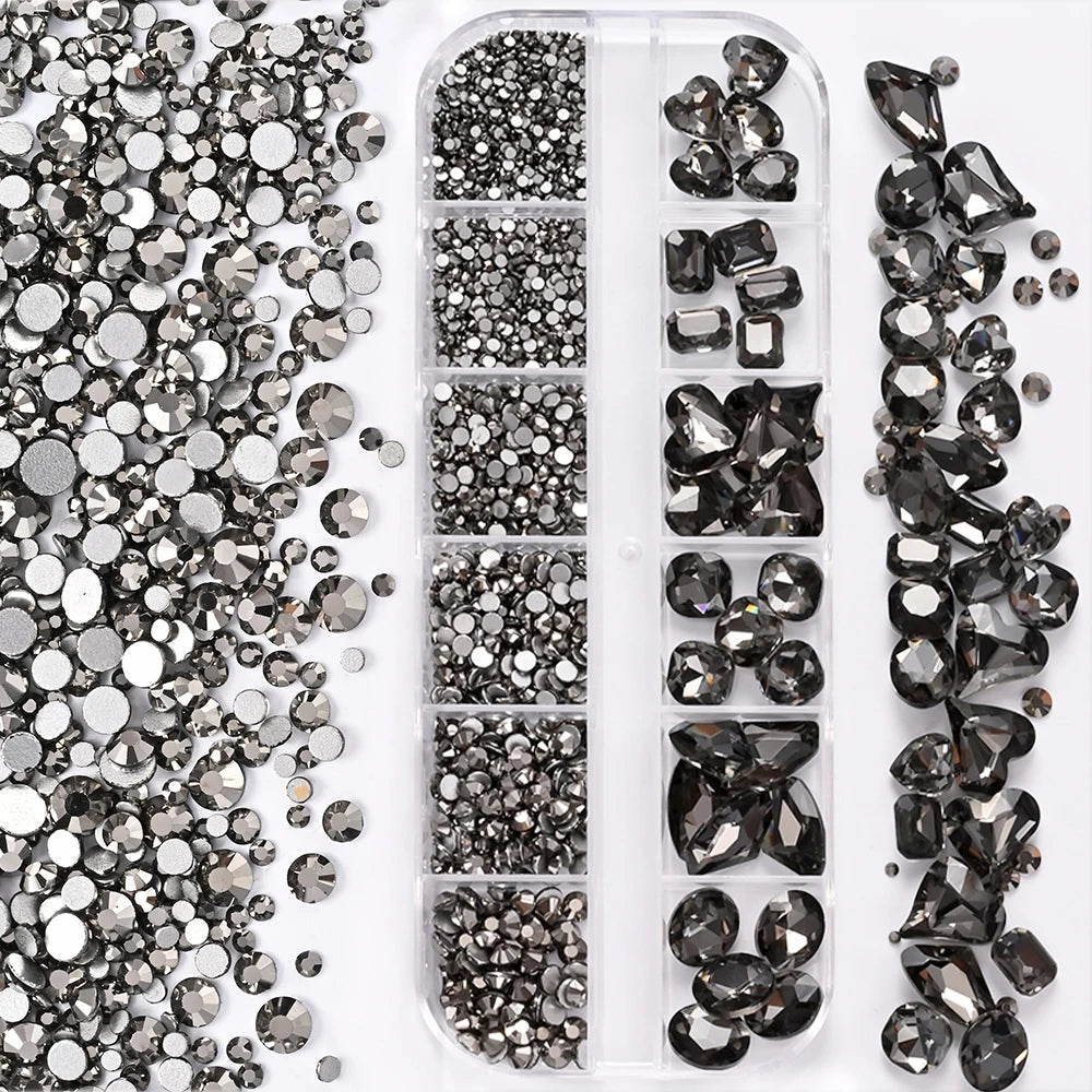 Nail Art Rhinestones Kit 2400pcs Nail Gems Ab Flatback Rhinestones Gems Stones with Storage Organizer for Design Bright Holiday