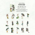 30 Sheets Girl Holding Umbrella in Rain Sticker Pack DIY Handmade Album Scrapbooking Decor Paper Supplies