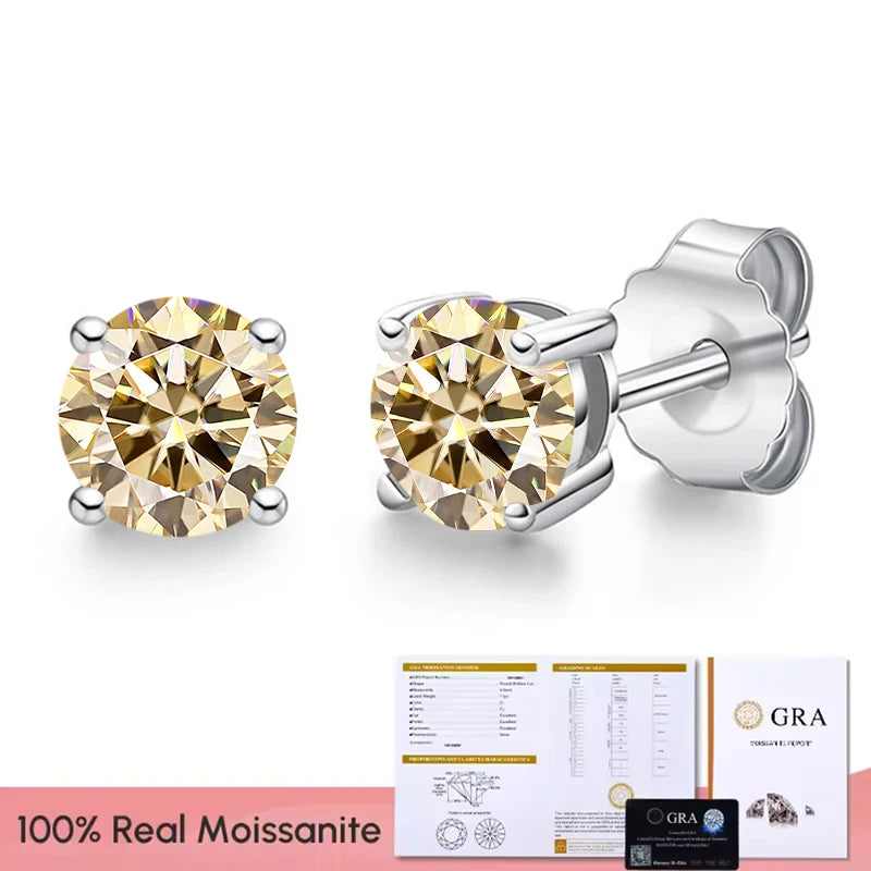 Real 0.1-3CT Test Passed Moissanite Diamond Stud Earrings for Women S925 Silver Platinum Plated Bride Wedding GRA Fine Jewelry
