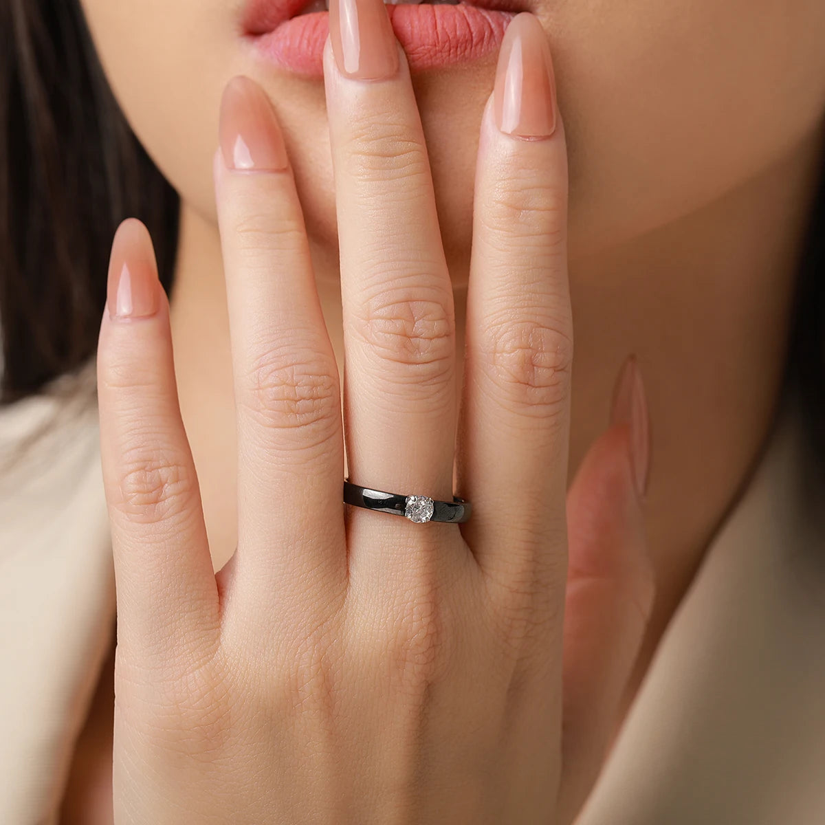 Classic Promise Ring for Women Ceramic Wedding Band 3mm Thin Minimalist Colorful Engagement Rings in Pink Green White Black