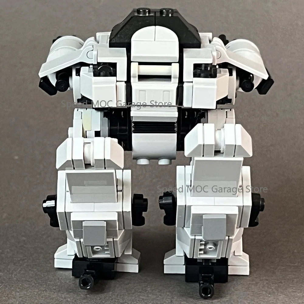 Retro Sci-Fi Enforcement Mech MOC Building Blocks Set - Heavy Combat Robot with Twin Cannons