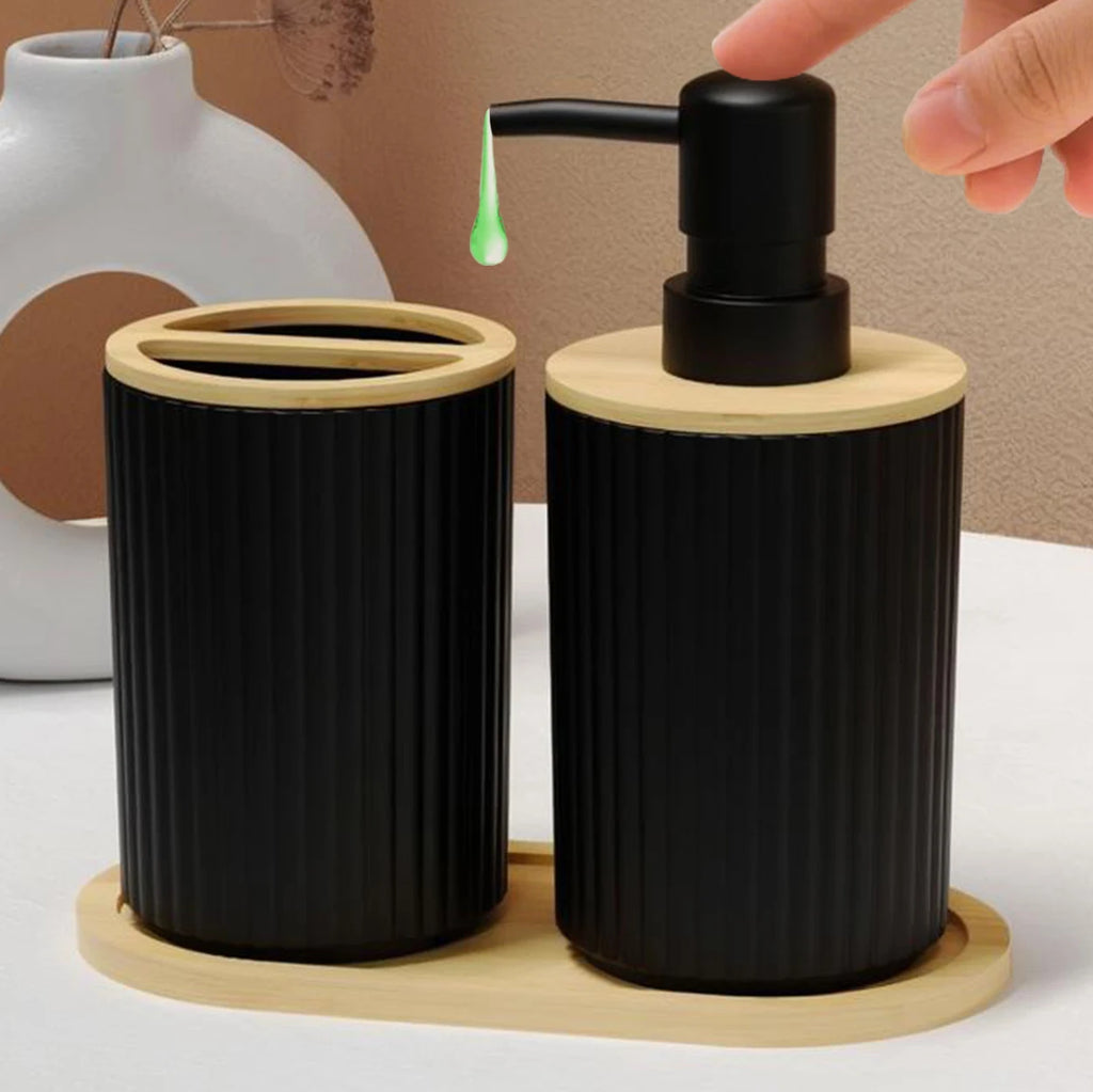 2pcs/set black bathroom accessories set, hands soap dispenser and toothbrush cup set, used for bathroom necessities