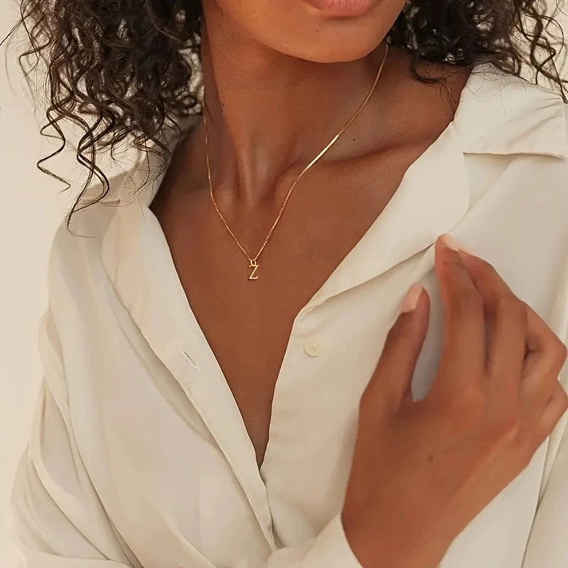 A-Z Initial Necklace 18K Gold Plated Necklace Cute Letter Stainless Steel Necklace for Women Color-preserving letter necklace