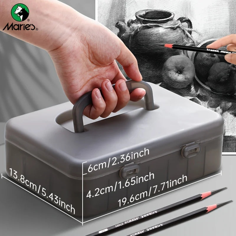 Marie's Pencil Set with Double Layer Box with Charcoal Graphite,Pencils,Erasers,Knife, for Painting,Writing for Adults(23/27pcs)