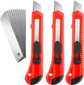 3 Pack Utility Knife Box Cutter Retractable, Compact Box Knife for Cartons, Cardboard and Boxes, with 10 Piece 18mm Wider