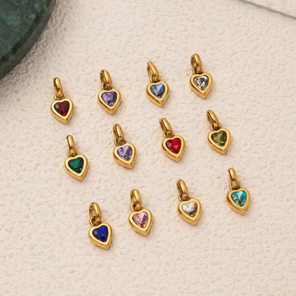 Birthstone Charm Heart Pendant For Women Gold Color Stainless Steel Charm Necklace Bracelet DIY Making Accessories Dropshipping
