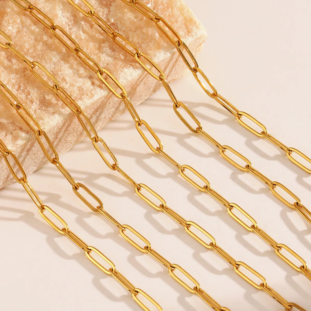 Minimalist Gold Color Chain Necklace for Women Waterproof Stainless Steel Chunky Paperclip Bracelet Hip Rock Jewelry Gift