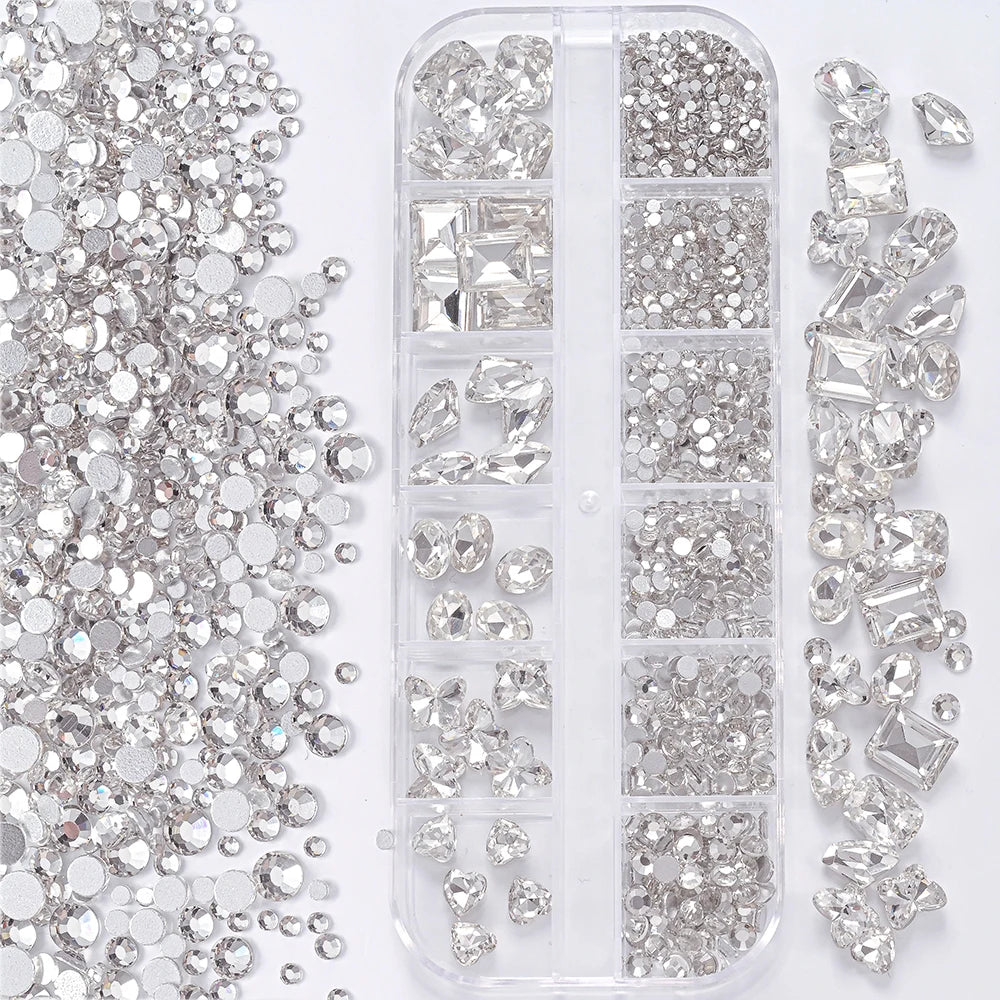 Nail Art Rhinestones Kit 2400pcs Nail Gems Ab Flatback Rhinestones Gems Stones with Storage Organizer for Design Bright Holiday
