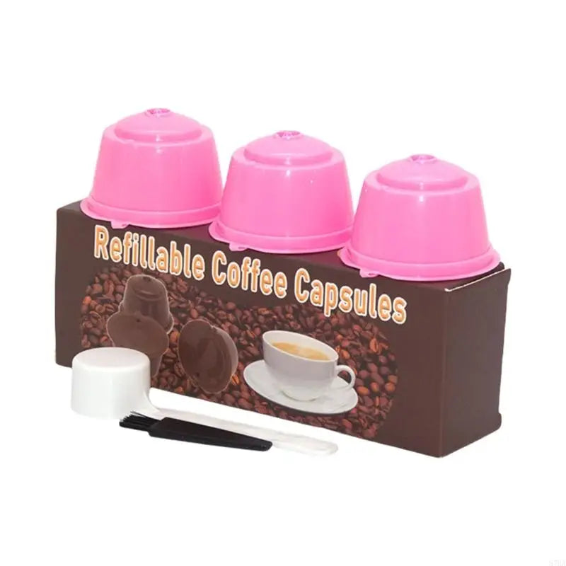 Coffee Pods Filters Set of 3 Reusable Including Cleaning Brush and Spoon Optional Color for Coffee Enthusiasts Present 87HA