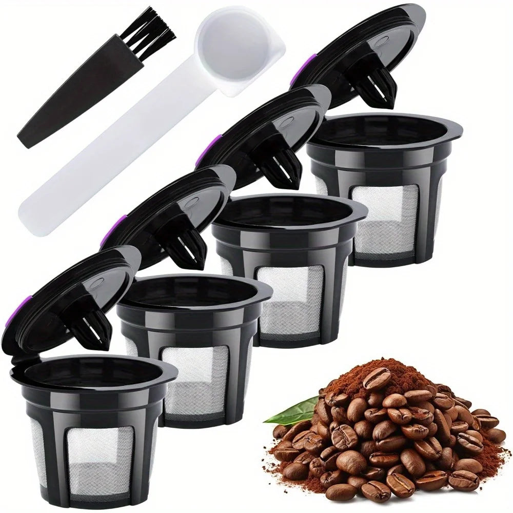 4pcs Reusable K Cups, Coffee Filters with Coffee Pods, Food Grade Stainless Steel Mesh, Fit for Keurig 1.0 and 2.0 Brewers