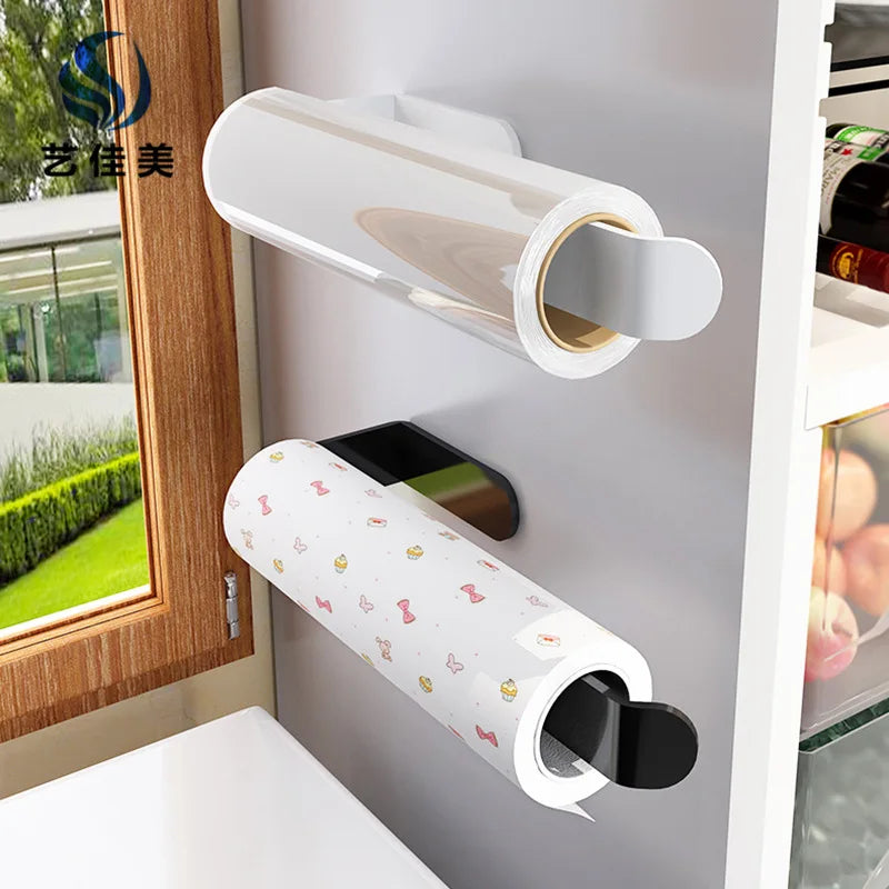 Space Saving Self Adhesive Wall Mounted Tissue Holder Kitchen Storage Organizer Dual Purpose Toilet Paper Hand Towels No Drill