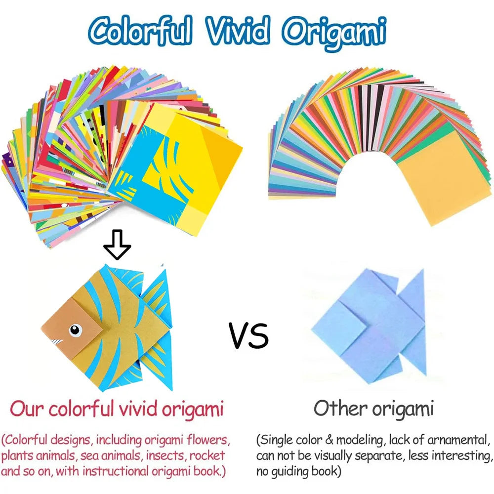 Color Origami Paper Set 12/96 Sheets DIY Handmade Craft Paper with Instruction Book for Children Boys Girls Gift