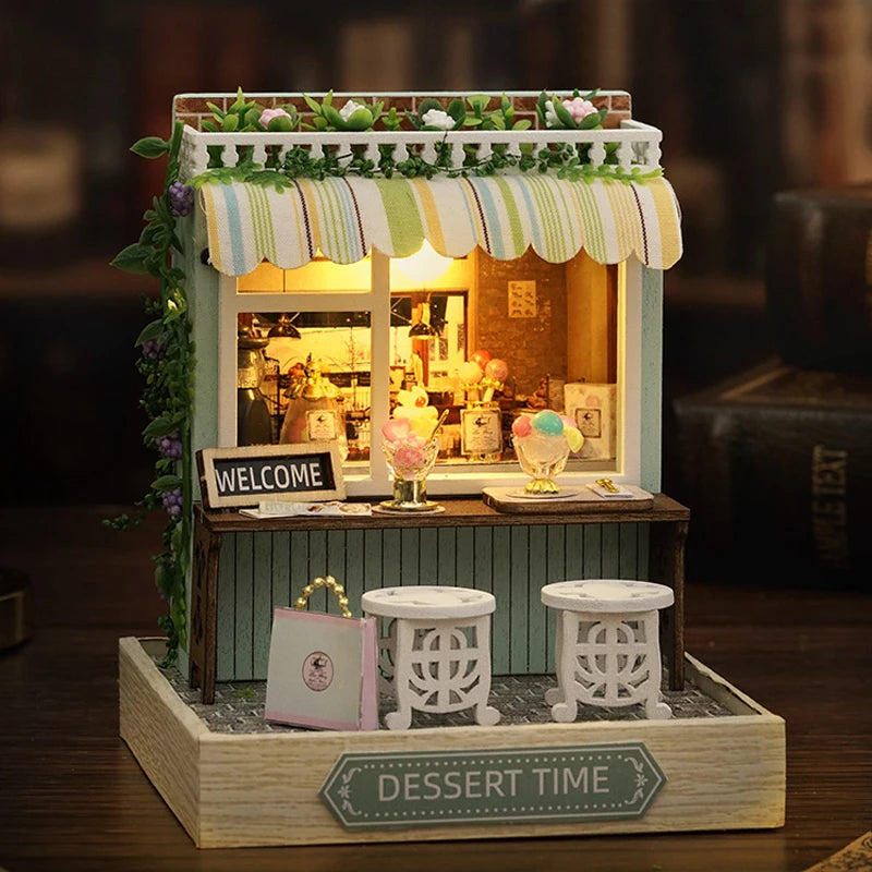 DIY 3D Puzzles Wooden Toy Miniature Dollhouse Handmade Doll House Model Building Kits Coffee House Toys For Xmas Gifts
