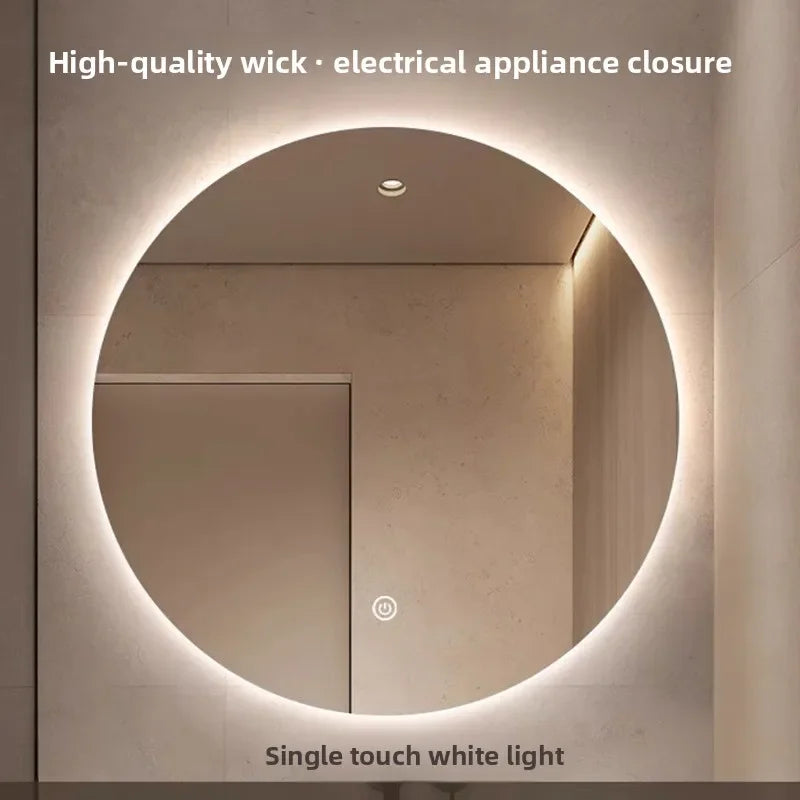 Mirror Round Mirror Wall-mounted Smart Bathroom Mirror LED Touch Screen High Definition Anti-fog Luminous Wall-mounted