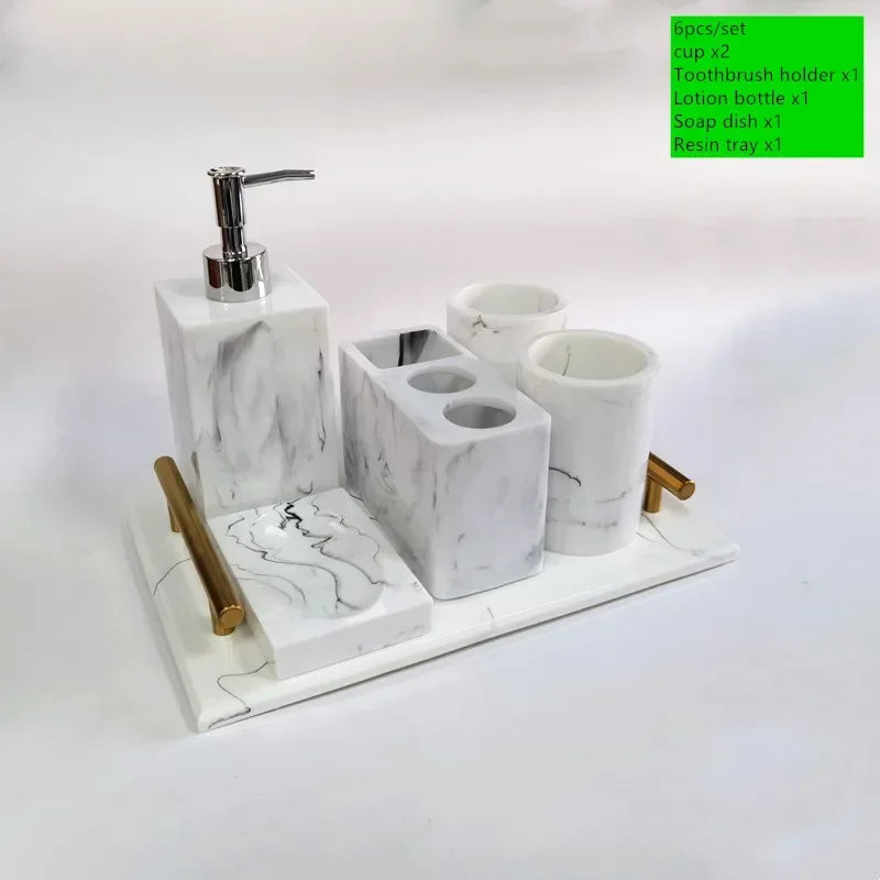 Bathroom Accessory Set, 1pcs Marble Look Bathroom Accessories Sets, Bathroom Toothbrush Holder & Soap Dispenser Set, Home Decor