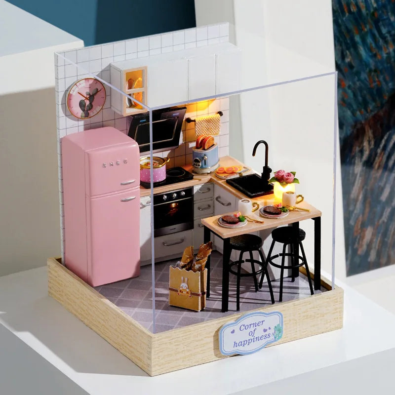 DIY 3D Puzzles Wooden Toy Miniature Dollhouse Handmade Doll House Model Building Kits Coffee House Toys For Xmas Gifts