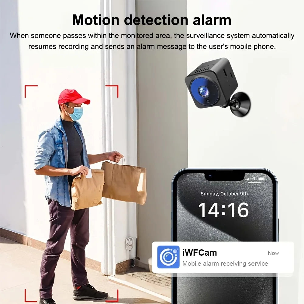 Wireless Wi-Fi Security Camera with 1080P HD Night Vision & Motion Detection  Indoor/Outdoor Security Protection Mini Camera