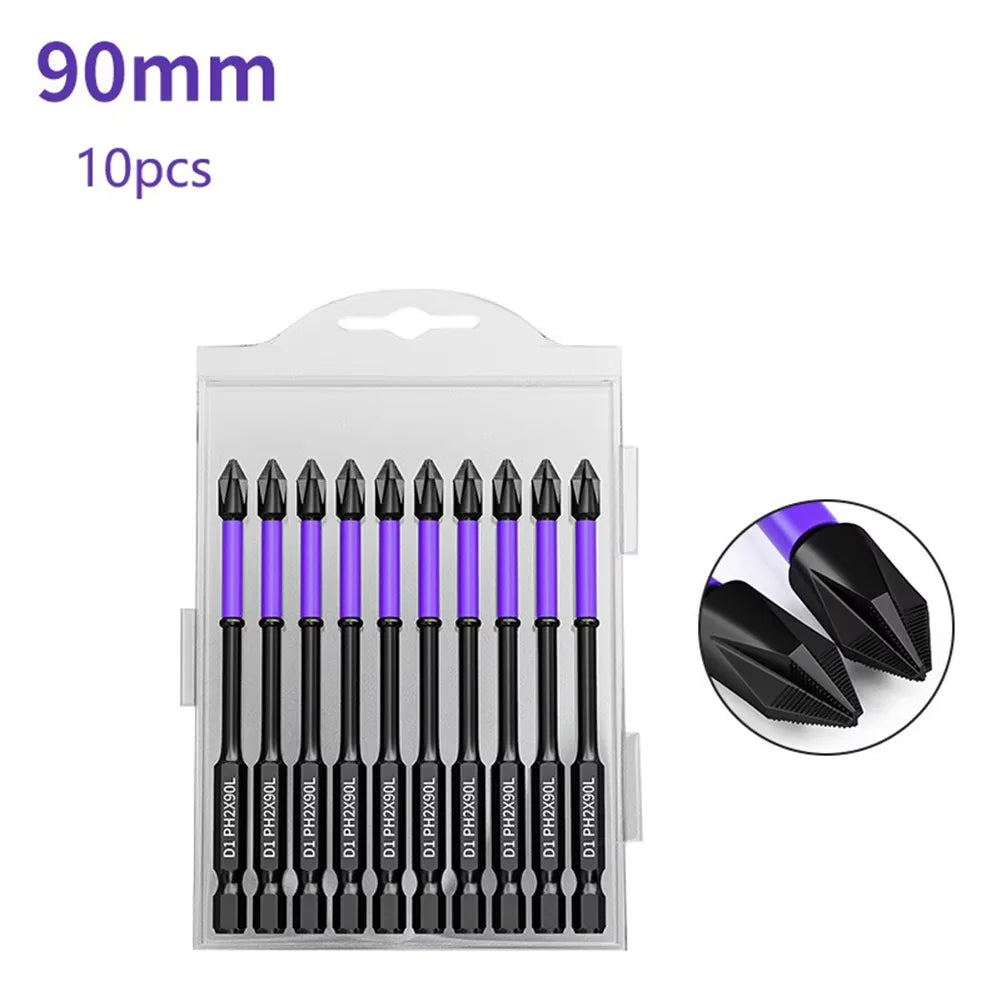 Magnetic Screwdriver Bit Set PH2 Phillips 25-150mm Anti-slip Shockproof Alloy Steel Impact Drill Bits for Outdoor Decoration