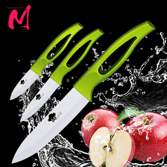 Ceramic Knives 3 4 5 Inch Fruit Utility Slicing Knives Green Handle White Blade Cooking Kitchen Knife Cook Set