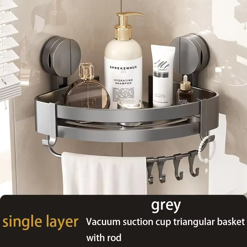 Suction Cup Shower Corner Shelf – Wall Mounted No-Drill Organizer for Shampoo Bottles, Bathroom Storage Rack