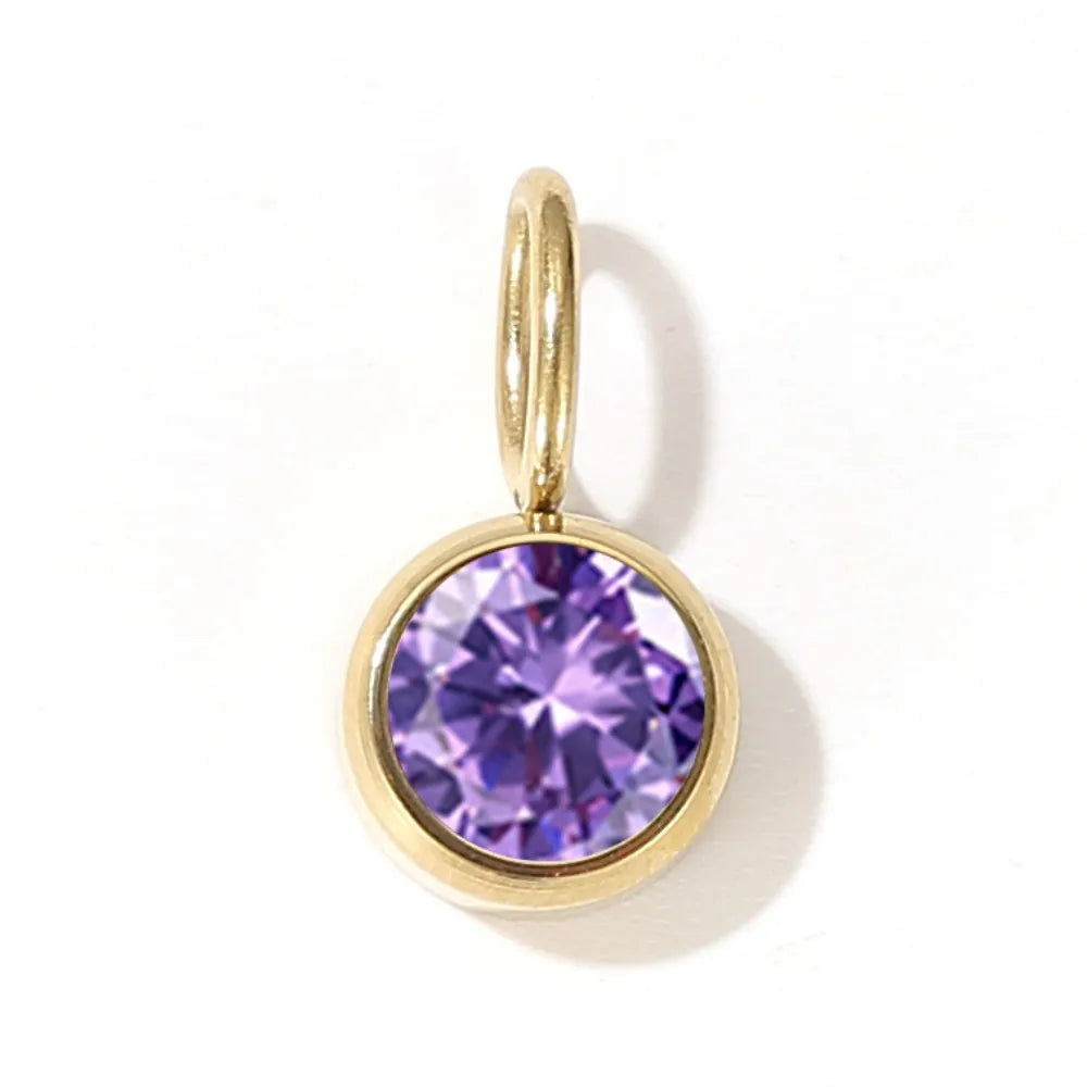 Zirconia Birthstone Pendant 12 Months Color Stone DIY Accessories for Necklace Stainless Steel Jewelry Birthday Gift Wholesale