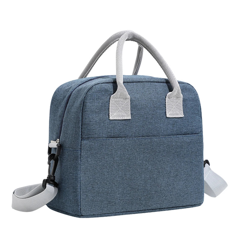 Portable Lunch Bag with Shoulder Strap Handle Cooler Bag Canvas Thermal Food Container for Work Student Picnic Insulated Box