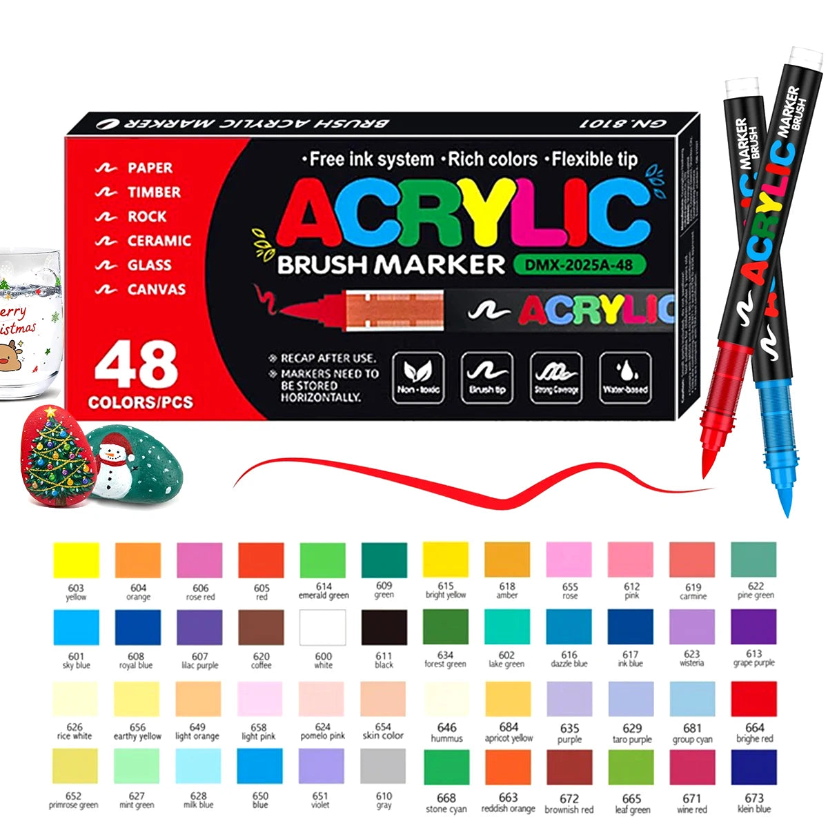 High Quality Acrylic Paint Pens Markers Set Brush Tip Paint Marker For Rock Painting Wood Canvas Stone Christmas Gift DIY Crafts