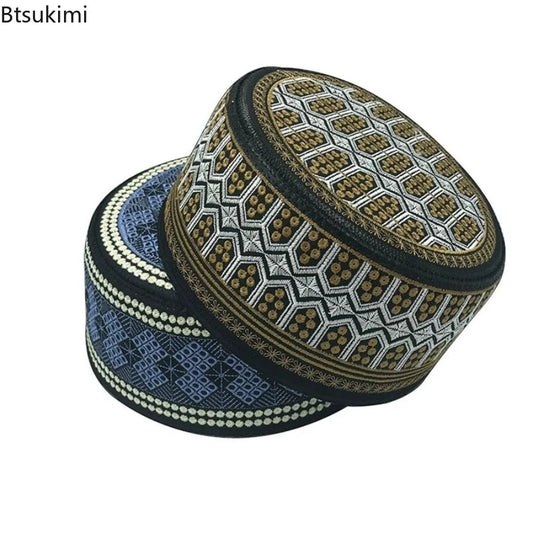 Embroidery Emboss Turban Hats Men's Breathable Islamic Kufi Prayer Hat Eid Ramadan Hijabs Beanies Caps Fashion Muslim Skull Hats