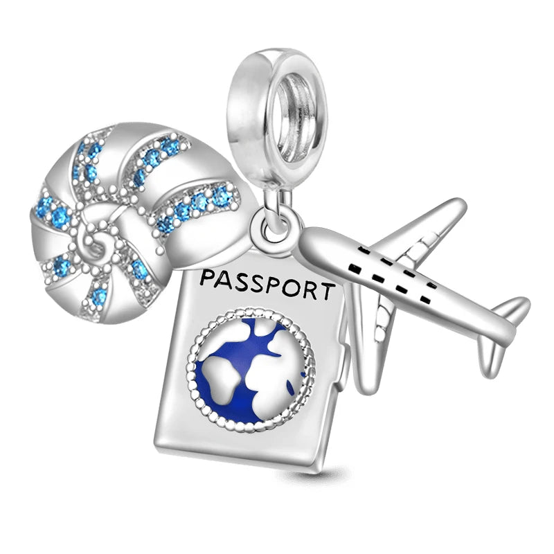 Hot Sale 925 Silver Plane Passport Donut Speedboat Motorbike TV Charm Bead Diy Fit Original Pandent Charms Bracelet Jewelry