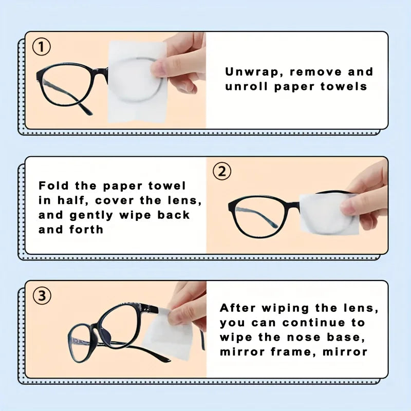 100 Disposable Eyeglass Cleaning Wipes - Individually Packaged, Suitable for Eyeglasses, Smartphones, Tablet Screens - Special for Sensitive Surfaces, No Residue, Phone Screen Cleaning