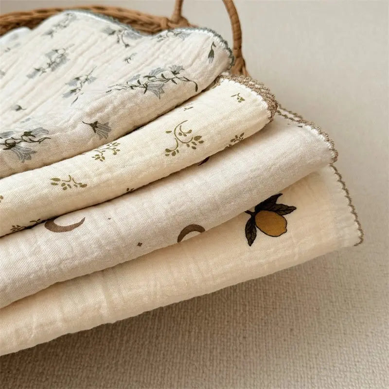 2Layer Blanket for Newborn Baby Floral Cotton Muslin Swaddle Thin Baby Summer Blanket Infant Toddler Baby Bath Towel100X100CM