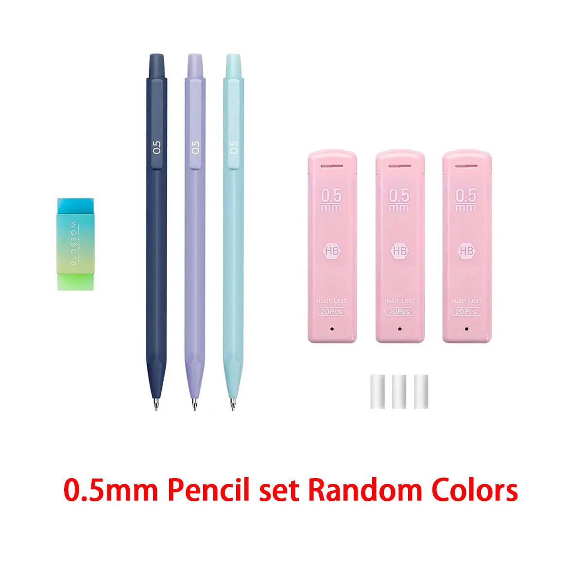 Cute Mechanical Pencil Set 6 Pastel Mechanical Pencils 0.5 0.7mm 120 HB Leads 3 Erasers 9 Eraser Refills Aesthetic School Supply