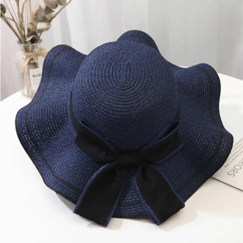 2024 Summer Hats For Women Sun Hat Beach Ladies Fashion Flat Bowknot Panama Lady Casual Sun Hats For Women Straw Hat