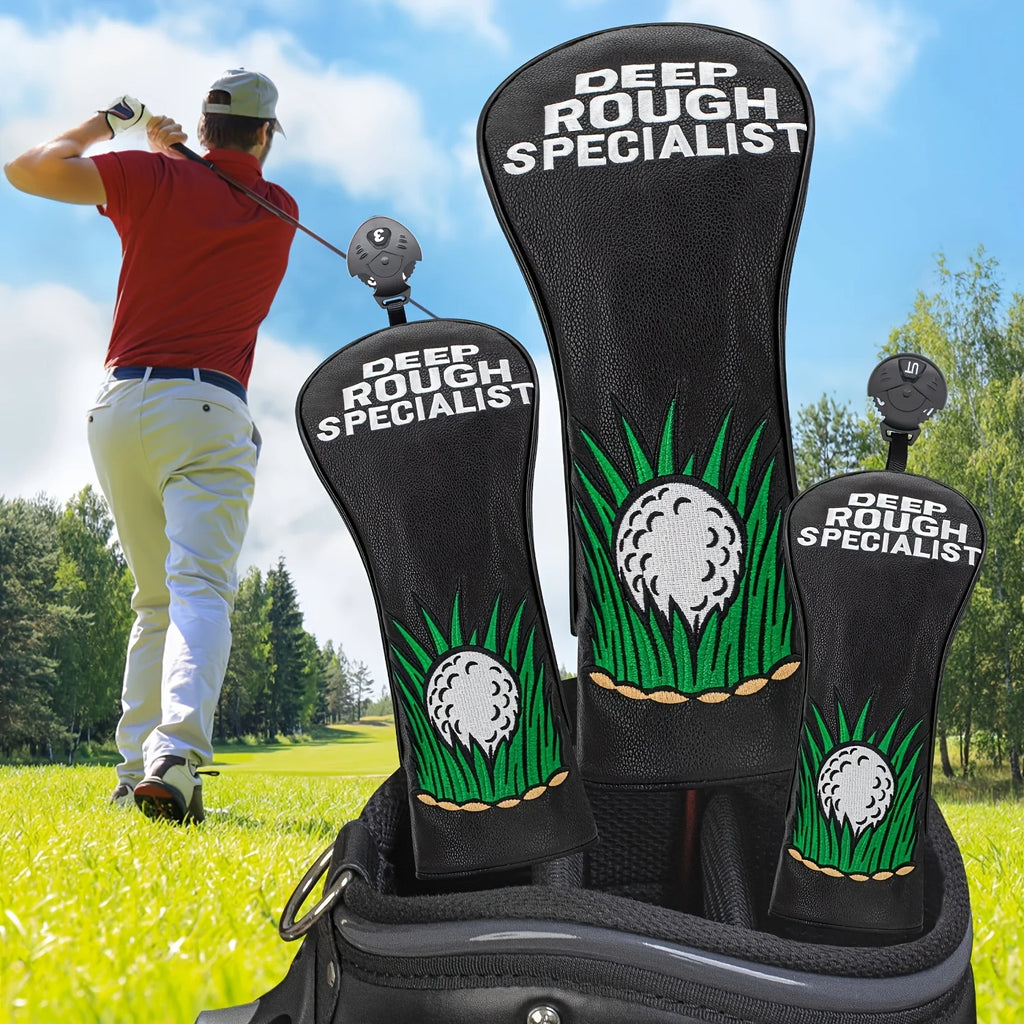 Golf Club Head Covers Designed in a Grass Ball Style, Available for Single Or Sets of Three for Drivers, Fairways, And Hybrids.