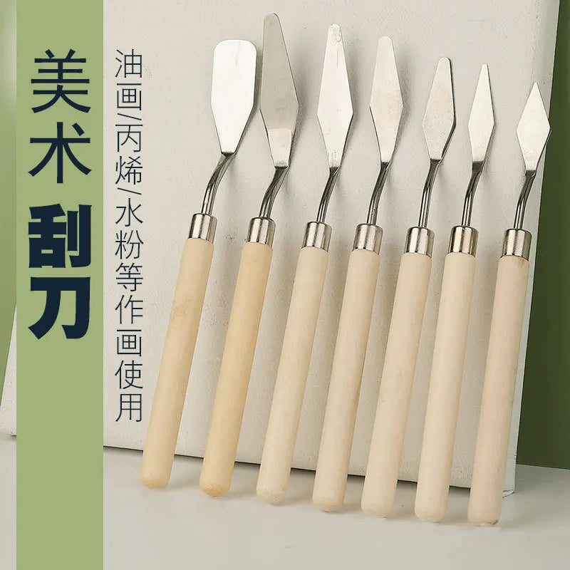 7Pcs Stainless Steel Palette Knife Gouache Palette Kit Oil Painting Supplies Fine Art Knife Painting Tool Set Flexible Blades