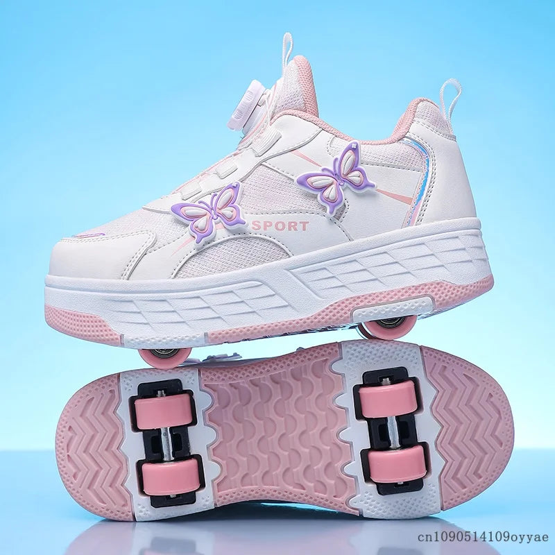 Roller Skates Girl 4 Wheels Sneakers  Kid Fashion Casual Sport Quad Skates Children Skating Shoes