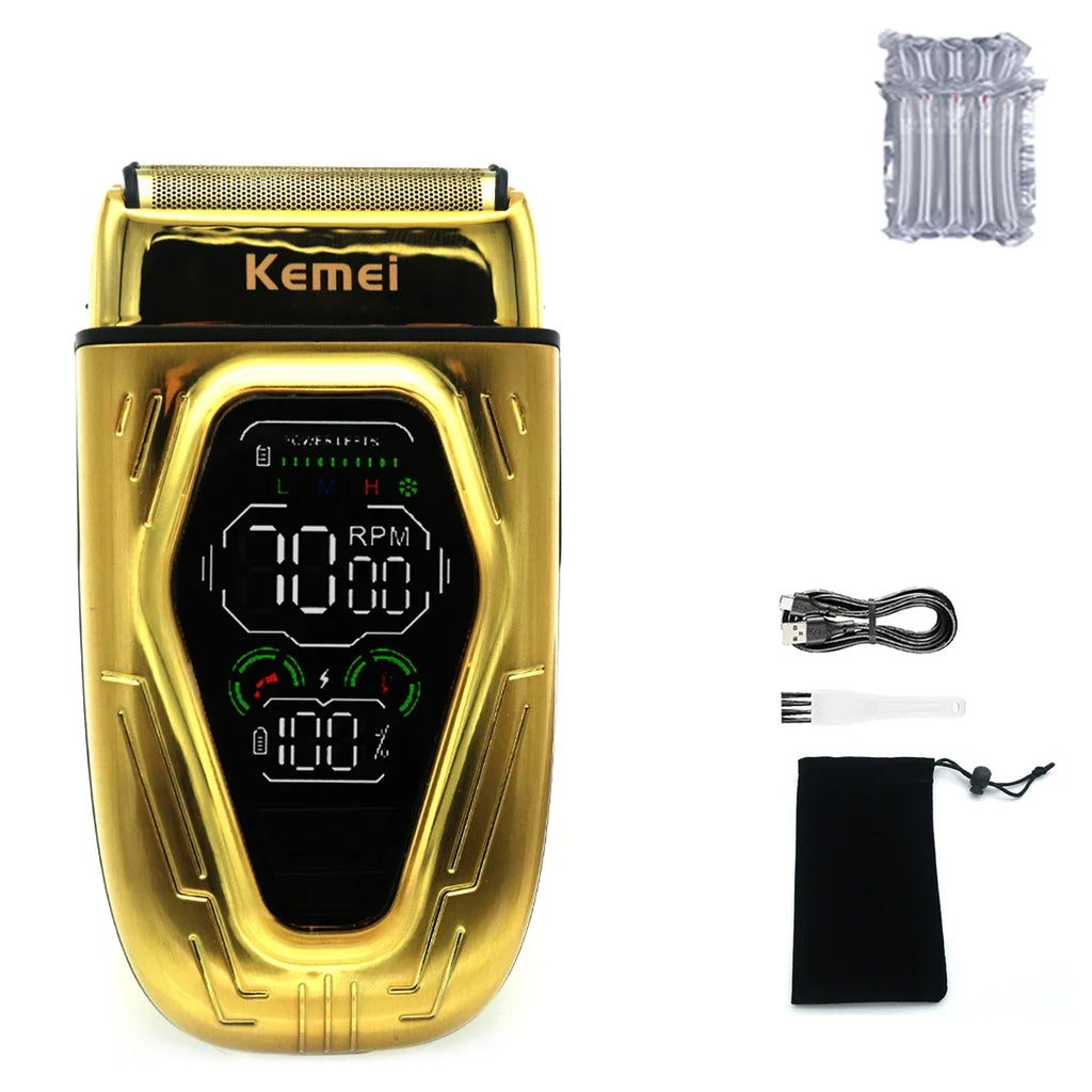 Kemei KM-T360 Professional Electric Shaver – 9W Double Foil, LED Display, Full Metal Body