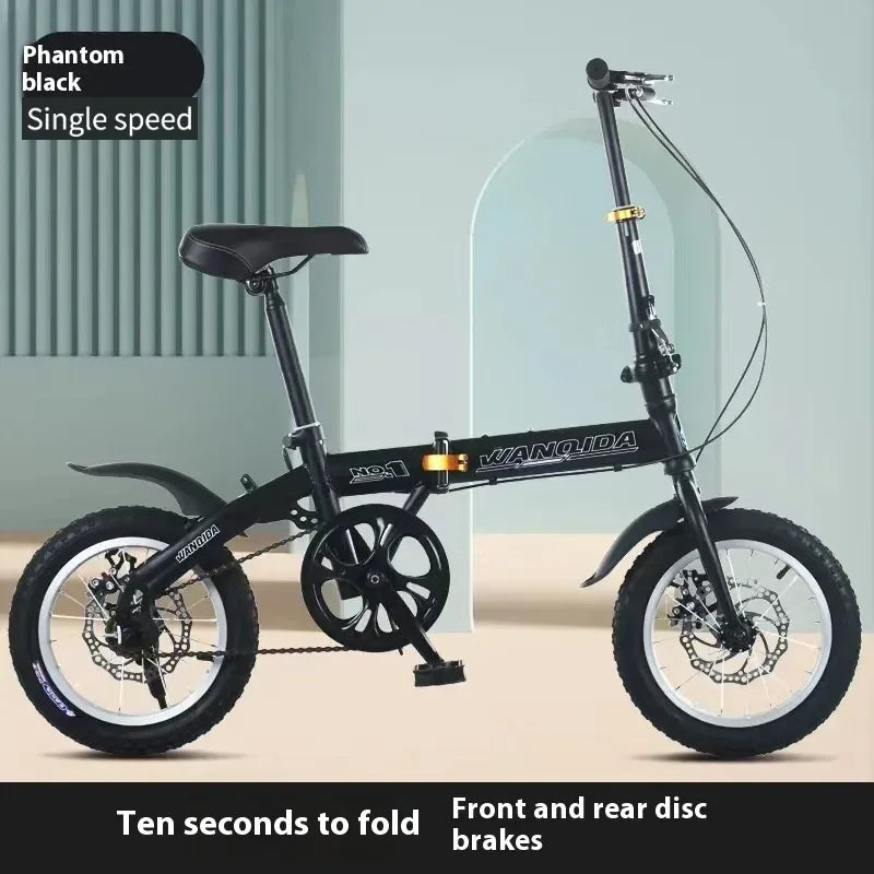 Cycling City Mini Folding Bicycle 14 Small Bike For Male And Female Students Portable Ultra Light Transmission Disc Brakes
