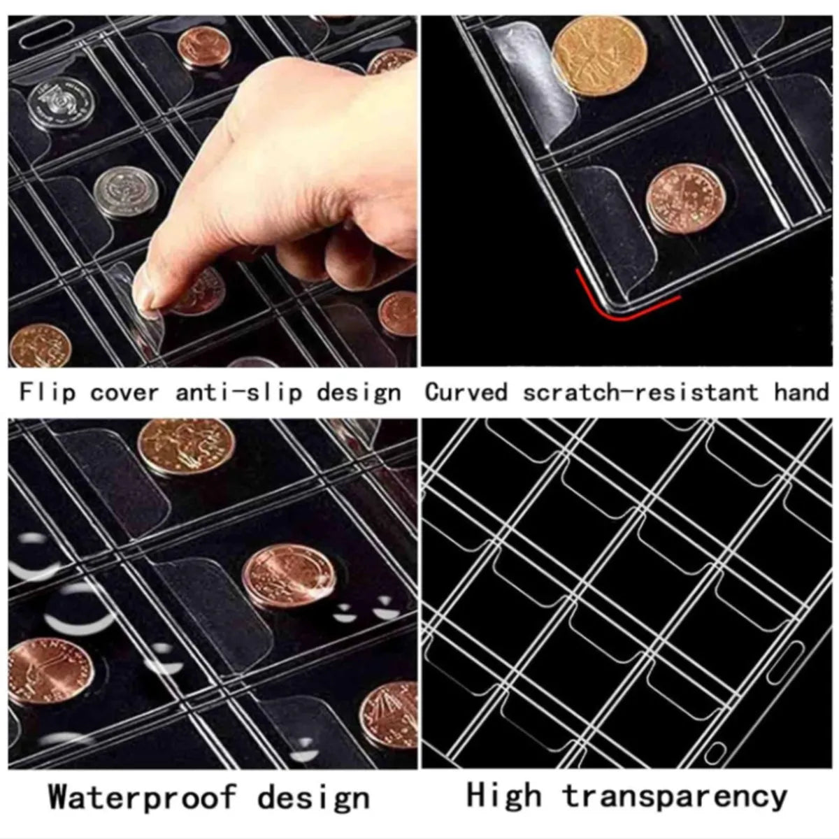 10pcs Coin Collector Storage Pages, 200-Compartment Clear PVC Sheets for Commemorative & Regular Coins, Display & Organize