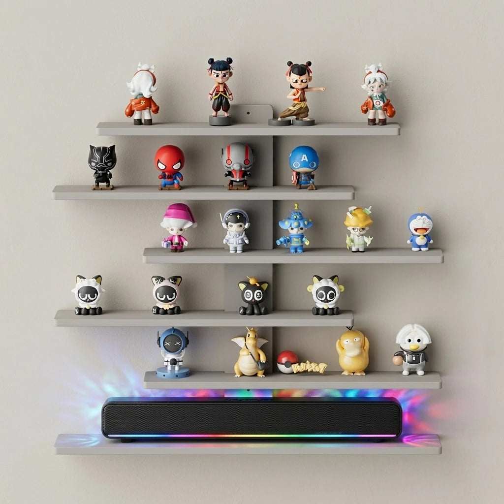 Lightweight Wall-Mounted 5-Tier Display Shelf for Building Block Figures - Large Capacity, Easy Install Blind Box Organizer Rack