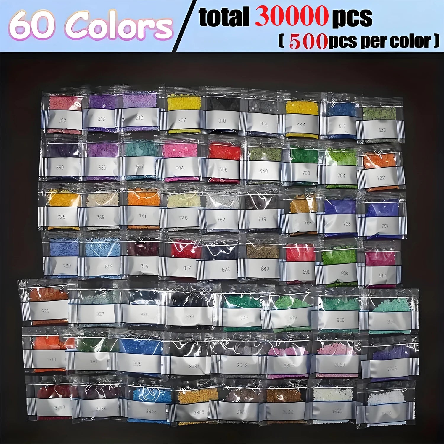 60 vibrant colored diamond painting kits (500 diamonds each), suitable for DIY diamond painting, nail art, and other decorations