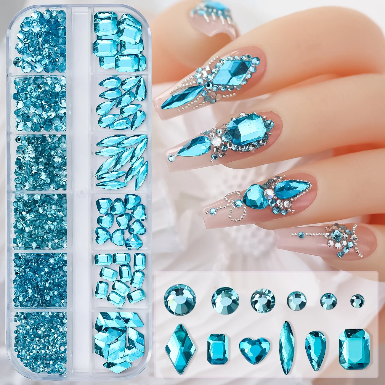 Nail Art Rhinestones Kit 2400pcs Nail Gems Ab Flatback Rhinestones Gems Stones with Storage Organizer for Design Bright Holiday